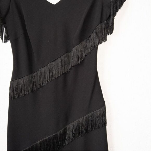 Danny & Nicole Vintage Black Fringe Asymmetrical‎ Hemline Dress Size 6 - Picture 2 of 4